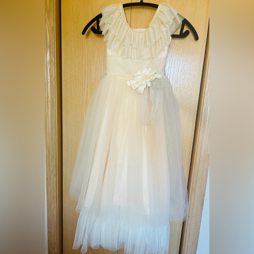 Elegant Cream Long Flower Girl Dress